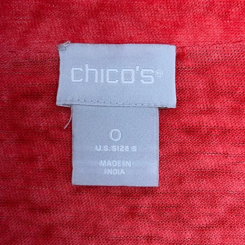 Chicos Womens Size 0 US S Linen Slplit Neck Tunic Top Soft Knit Garment Dyed Red